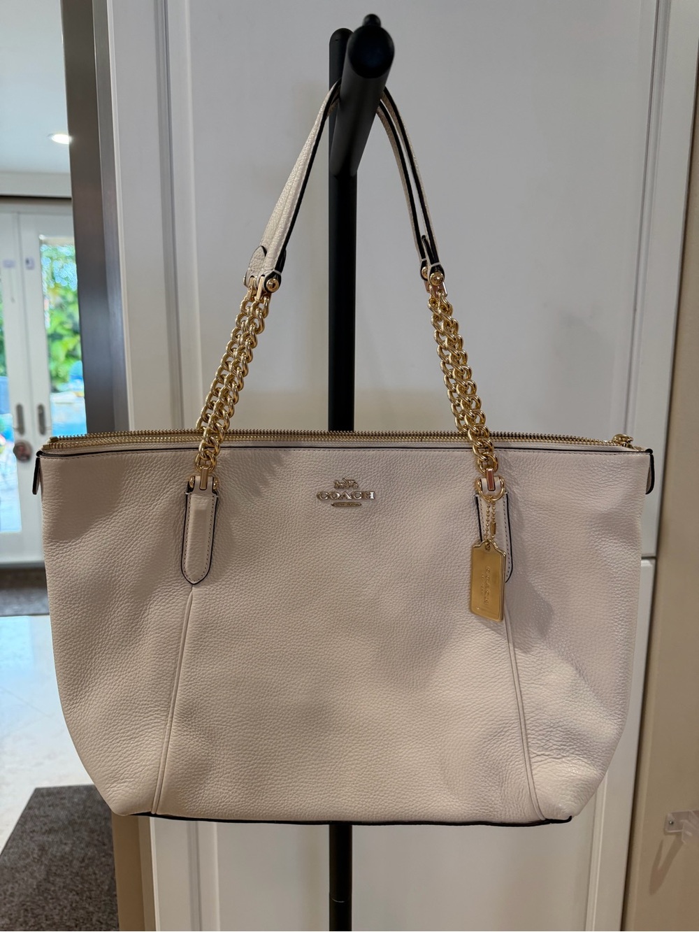 Coach Cream Leather Tote with Gold Chain Straps